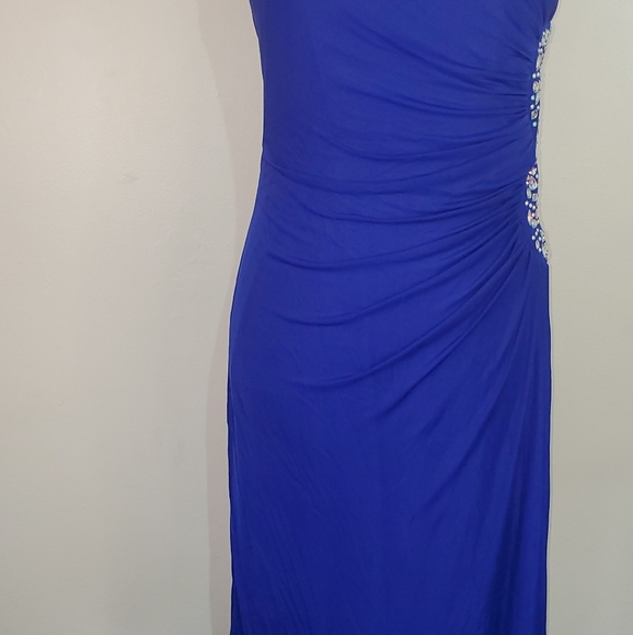 Pompows one shoulder jeweled maxi formal dress Med - Picture 2 of 7